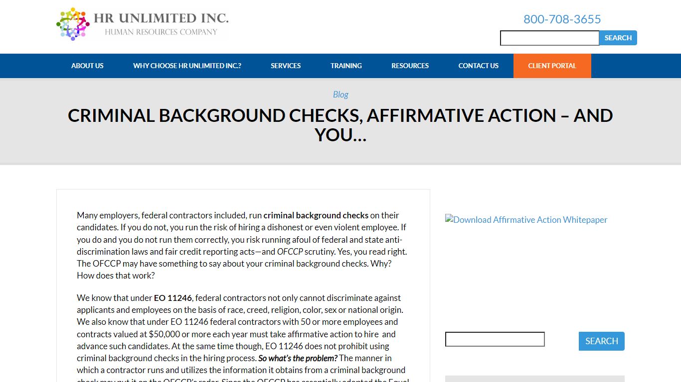 Criminal Background Checks, Affirmative Action - HR Unlimited, Inc